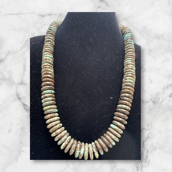 Sterling Silver Green Turquoise Necklace — Adjustable Length, Boho Gemstone - Picture 1 of 6